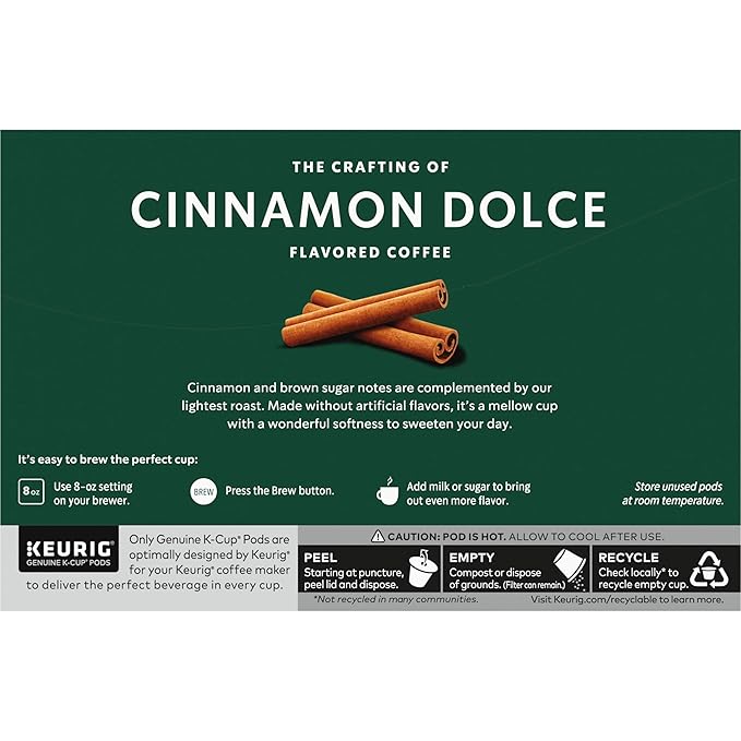 Starbucks K-Cup Coffee Pods, Flavored Hot or Iced Coffee, Cinnamon Dolce, 60 Keurig Pods