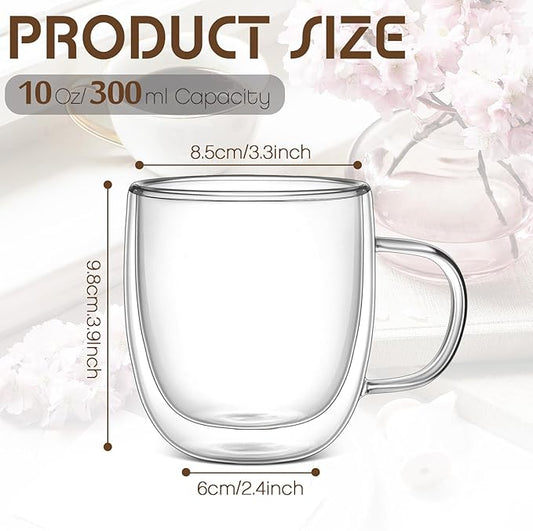 Gerrii Double Walled Glass Coffee Mugs with Handle 10 oz Insulated Borosilicate Glass Cappuccino Mugs Clear Espresso Cups for Home Office Coffee Tea Espresso Latte Milk and Hot Cold Beverages(18 Pack)