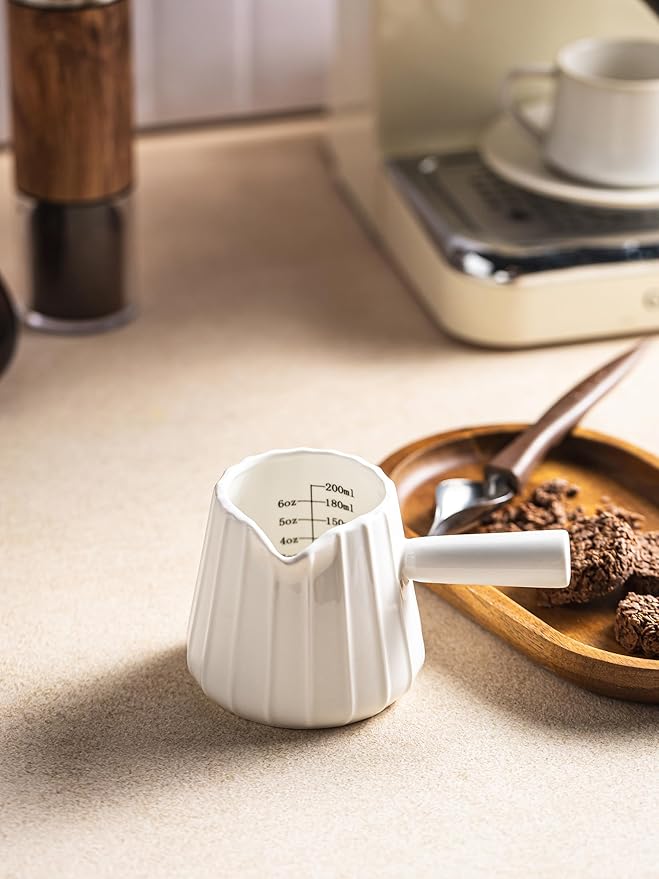 YHOJOY Espresso Cups Ceramic, 200ML Espresso Measuring Cup with Handle, Expresso Shots Cups with Scale, Espresso Accessories, White