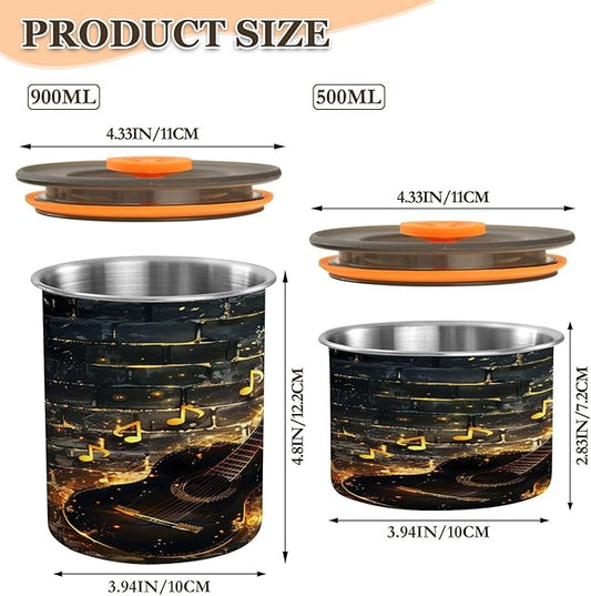 YETTASBIN Gold Guitar Airtight Food Storage Containers 900ml/30oz, Stainless Steel Coffee Canisters with Vacuum-Lock Lid for Kitchen Organization, Coffee Bean, Tea, Sugar, Flour