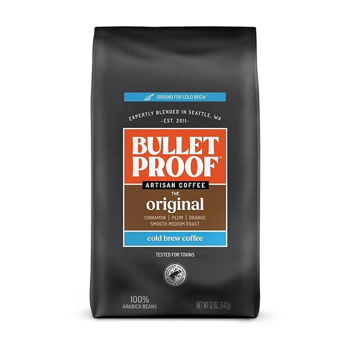 Bulletproof Original Cold Brew Coffee, Medium Roast Coarse Ground, Clean and Tested for Toxins, Smooth Artisan Coffee for Cold Brew Iced Coffee, 12 oz (2 Pack)