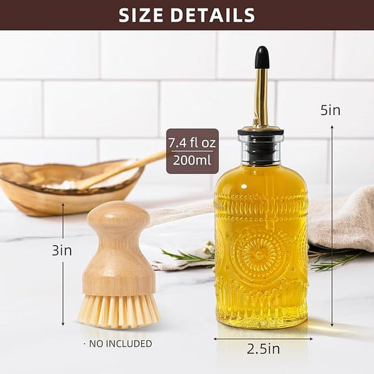 Coffee Syrup Dispenser Bottles, 6 Pack Glass Syrup Dispensers for Coffee Bar, 7.4 Fl Oz Small Maple Syrup Container Set with Golden Spoon, Vintage Oil Dispenser Bottle for Kitchen