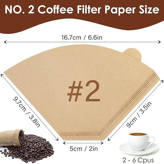 600 Count Coffee Filters #2 Unbleached Coffee Filters 2 Cone Paper Fits for Drip and Compatible with Pour Over Coffee Maker (2-6 Cup)