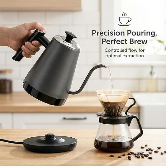 Electric Gooseneck Kettle, Pour Over Kettle for Coffee & Tea, Hot Water Boiler, 100% Stainless Steel Inner Lid & Bottom (K02)
