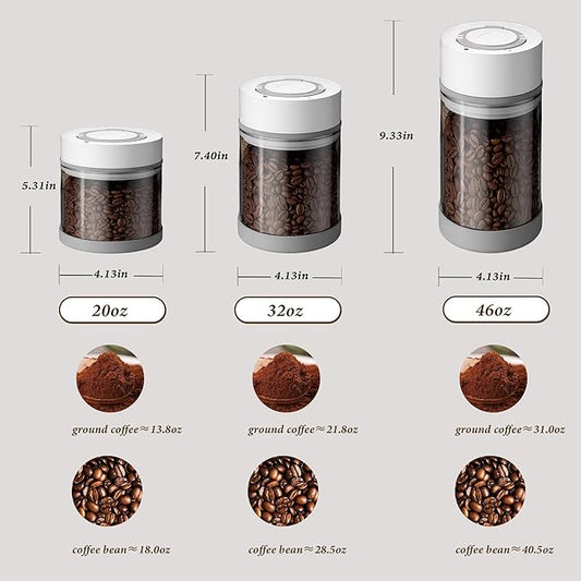 Electric Airtight Coffee Vacuum Canister, Vacuum Seal Jars for Coffee Bean Storage, Automatic Vacuum Seal Containers for Ground Coffee-Keeps Coffee Fresh with Electric Air Extraction Technology 600ml