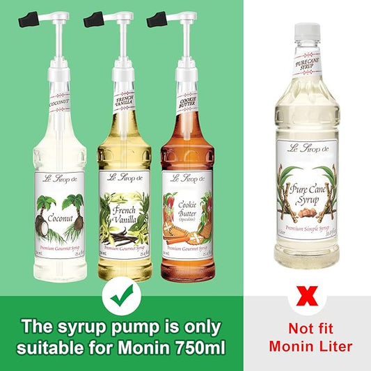 2pcs White Syrup Pump 750ml Glass Bottle White Coffee Syrup Pump with Tip Cap(2) Compatible with Monin Glass Bottles