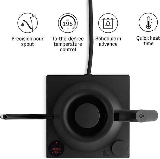 Fellow Stagg EKG Pro Electric Gooseneck Kettle – Precise Temperature Control, Quick Heating, Brew Timer, Scheduling, Stainless Steel, Pour-Over Coffee - 0.9L, Matte Black