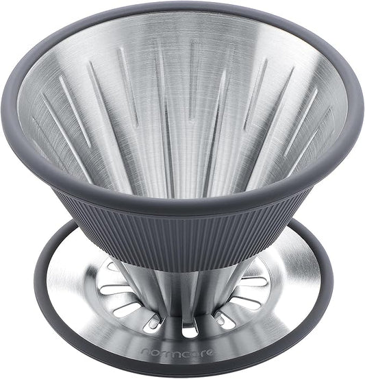 Normcore 2-in-1 Pour Over Coffee Dripper, 1-4 Cups Metal Coffee Dripper, Use V60 and Wave Filter Paper Coffee Maker, 304 Stainless Steel, Silver