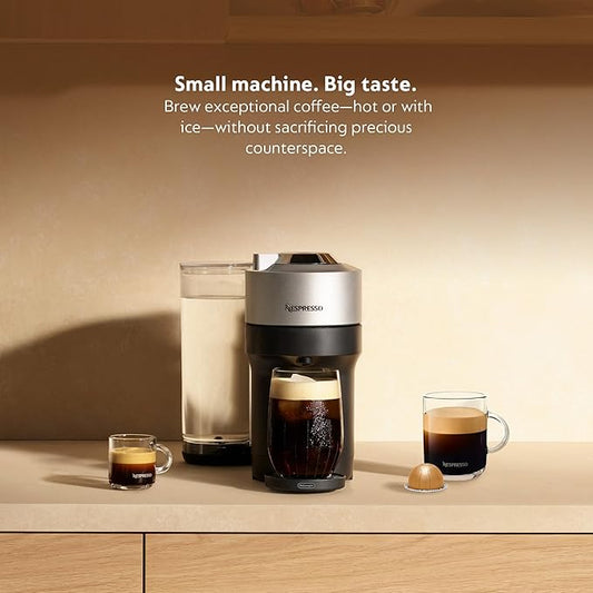 Nespresso Vertuo Pop+ Deluxe Coffee and Espresso Machine by De'Longhi, 120 Volts, Silver