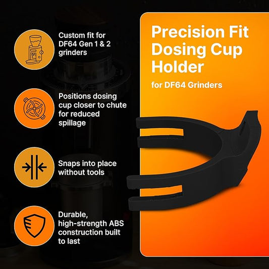 SplashNcolor Dosing Cup Holder for DF64 Gen 1 & 2 – Espresso Accessories – Compatible with 58mm Dosing Cups – Secure Fit, Minimal Spillage, Easy Installation – ABS Material - Black (1 Pack)