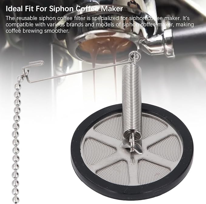 Syphon Coffee Filter with Chain, Permanent Stainless Steel Coffee Filter Reusable Coffee Filter for Home Kitchen Cafe