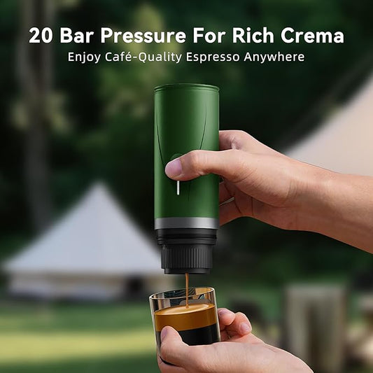 Portable Espresso Maker,Self-Heating Electric Mini Coffee Machine,Up to 20-Bar Pressure,Compatible with NS Capsules & Fine Grind,Coffee Maker for Outdoor Camping,Hiking,RV & Car, travel (Cream)