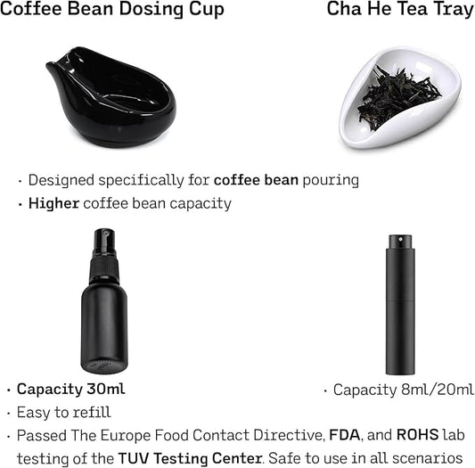 Upgraded 30g Coffee Beans Dosing Set, 30ml Glass RDT Spray Bottle, Ceramic Coffee Dosing Cup, Measuring Cup Hold Up to 30g Coffee, Ceramic Single Dosing Tray For Coffee