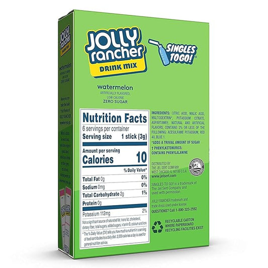 Jolly Rancher Watermelon Singles To Go Drink Mix, 6 CT (Pack of 24)
