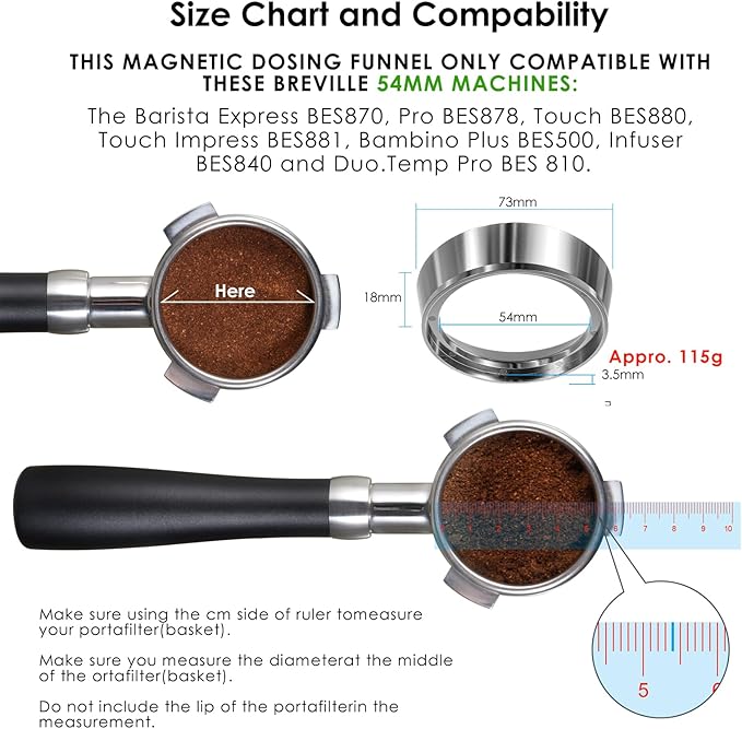 54mm Magnetic Dosing Funnel V2, MATOW Stainless Steel Espresso Dosing Ring with 8 Magnets Compatible with Breville 54mm Portafilter