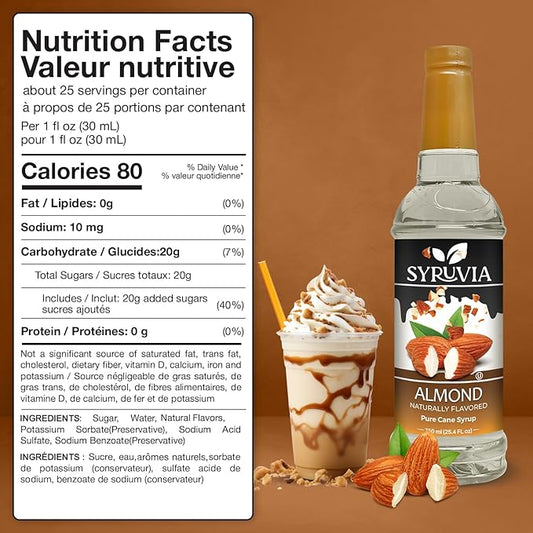 Syruvia Almond Syrup, Natural Flavors, Syrup for Drinks, Lattes, and Desserts – 25.4 fl oz,