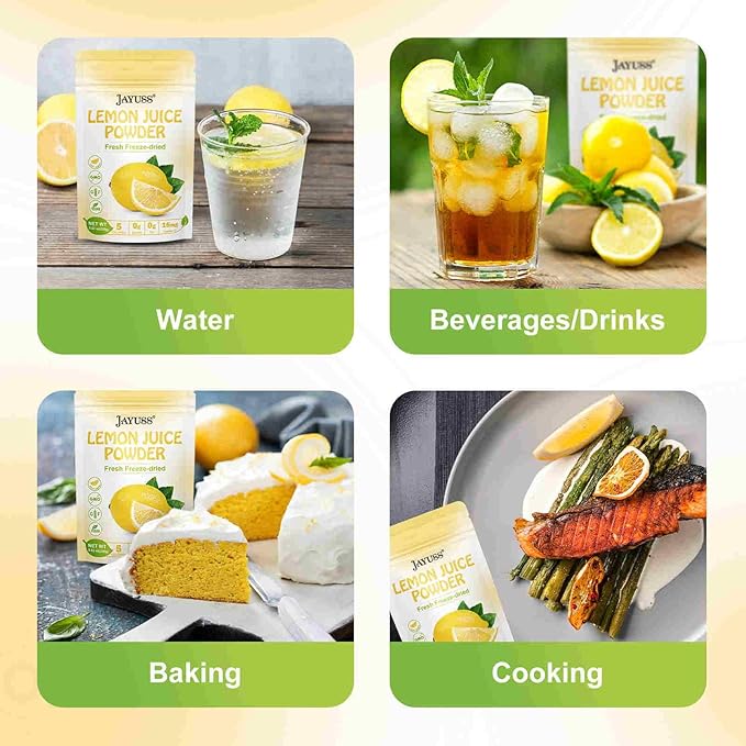 JAYUSS Lemon Juice Powder 8.82 Ounce, 100% Natural, Freeze Dried Lemon Juice, No Sugar or Additives, Great for Drinks, Smoothies, and Beverages 250g