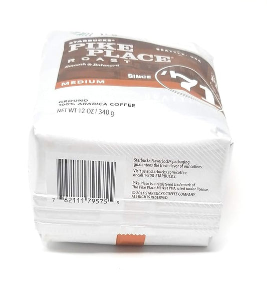 Starbucks Pike Place Roast Coffee Ground Medium Bags, 12 OZ (Pack of 6)