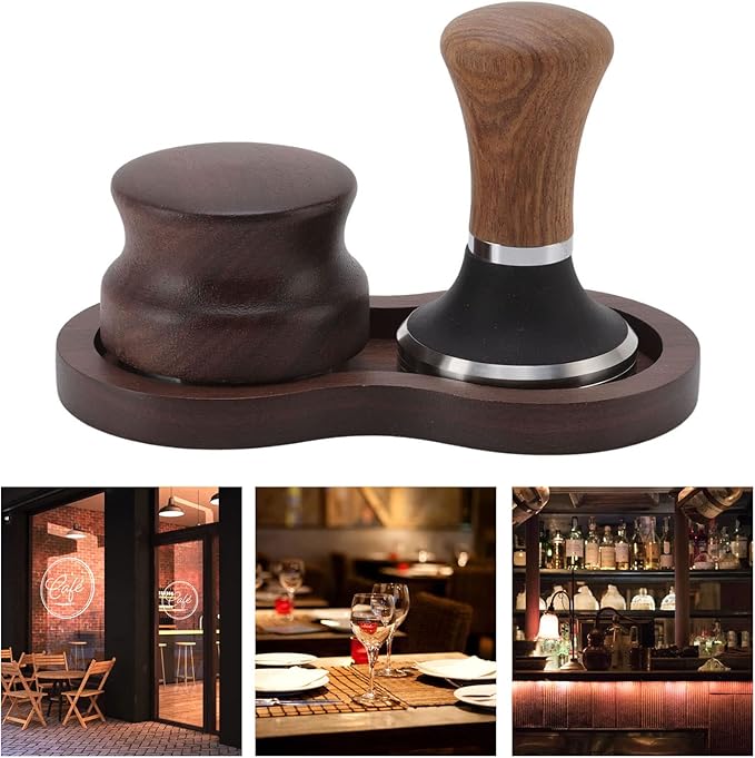 Professional Coffee Tamper Distributor Set, Walnut Handle & Stainless Steel Base, Tamping Kit for Barista, Home, Cafe Use