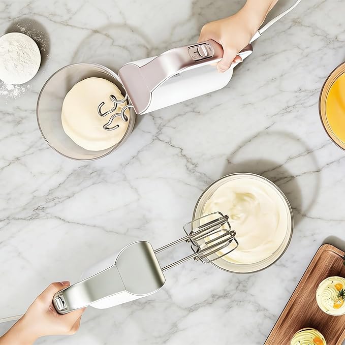 warran Master 5-Speed Electric Hand Mixer with Turbo Boost, Stainless Steel Whisk, Beaters, Dough Hooks & Milk Frother, Lightweight Handheld Mixer for Baking & Coffee, Light Olive Green