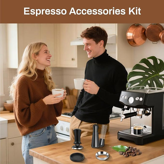 51mm Espresso Accessories Kit - 51mm Tamper and Espresso Cups Set of 2 - WDT Tool Dosing Funnel Silicone Mat Espresso Machine Accessories Distribution Tool - Suitable for 51mm bottomless portafilter