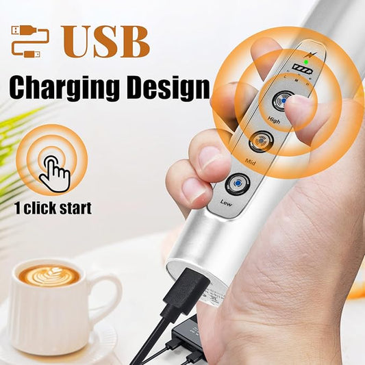 Nahida Silver Milk Frother Wand for Coffee, Frother Handheld Rechargeable Electric Whisk with 3 Heads 3 Speeds Drink Mixer Coffee Frother Foam Maker For Latte, Cappuccino, Hot Chocolate, Egg