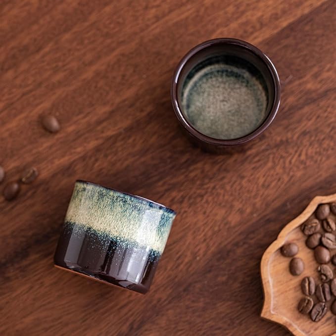 Espresso Cups Set of 2, Ceramic Espresso Cups, Expresso Shots Cups, 2.5oz Tea Cups, Demitasse Cups (4, magic outside)