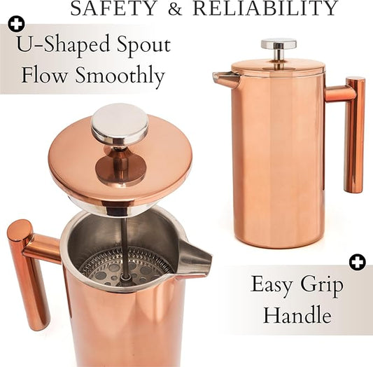 Mixpresso Stainless Steel French Press Coffee Maker 26 Oz 770 ml, Double Wall Insulated French Press Stainless Steel, Easy Clean Tea Brewer, Easy Press Durable Metal Coffee Press