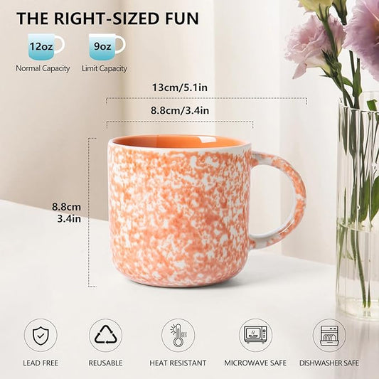 MONITO 12 OZ Coffee Mugs Set of 4, Ceramic Coffee Mugs,Modern Coffee Mugs Set with handle for Tea/Latte/Cappuccino/Milk/Cocoa. (Orange, 4 Count(Pack of 1)