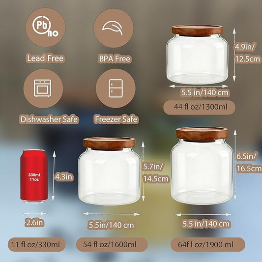1PC Glass Storage Jars with Airtight Lids, 54 fl oz (1600ml) coffee container with Wooden Lid, Glass Pantry Canister for Beans, Rice, Sugar and etc