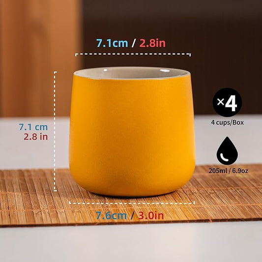 TEANAGOO Japanese Tea Cup, 7.2Oz / 205 ml,Yellow, H18, 4 Pcs/box, Japansese Cups,Chinese Tea Cups, Occupied Japan Tea Cups