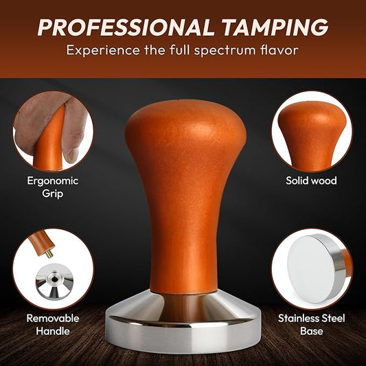 MADCHIEF 53.3mm Espresso Tamper- Wooden handle & Stainless Steel Ground Coffee Tamper Barista Tool – Fits 54mm Breville Sage Espresso Machines Portafilter