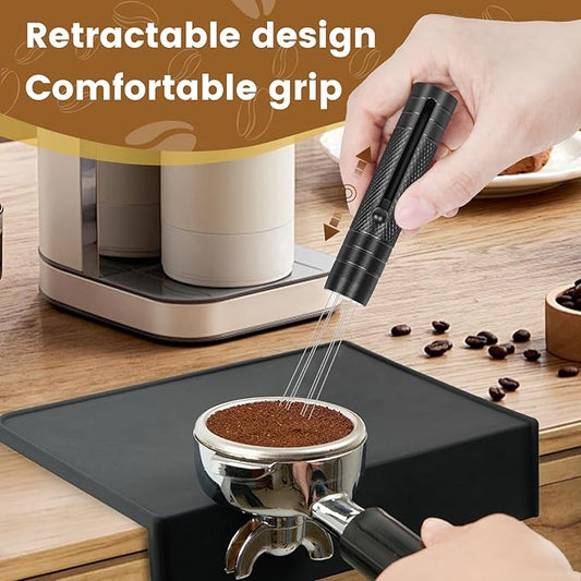 Espresso Distribution Tool,Wdt Tool Espresso With Magnetic Stand,Coffee Distributor With Retractable 6 Needles,Wdt Tool Espresso Stirrer 304 Stainless Steel For Barista(Black)