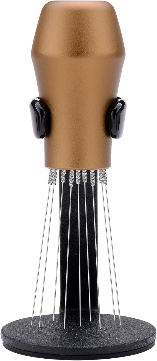 Normcore WDT Distribution Tool with Stand V3, 9 Prong Needle Espresso Stirrer, 18 Needles 0.25mm / 0.3mm Thick Spring Wires, Weiss Distribution Technique, Bronze Anodized Aluminum Handle