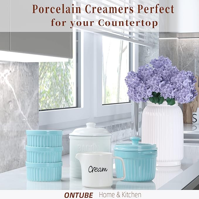 ONTUBE Ceramics Creamer,Porcelain Milk Creamer Pitcher 12OZ (White)