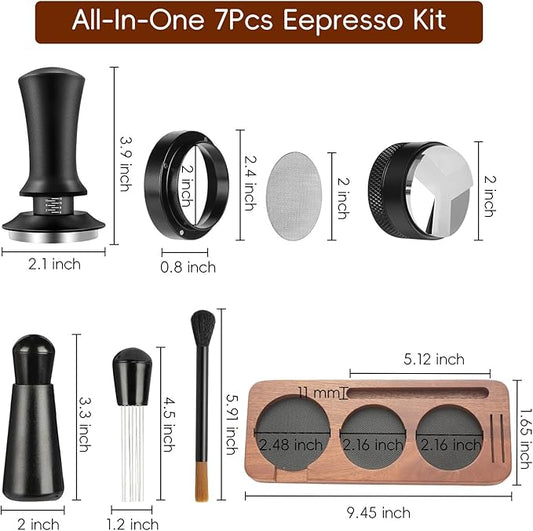 8 PCS Espresso Accessories with Wooden Storage Box, Espresso Tool Kit with Espresso Tamping Station, Distributor, Stirrer, Dosing Funnel, Needle Distributor, Puck Screen (54mm)