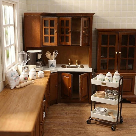 Dollhouse 1/12 Miniture Coffee Maker & Juicer Set 2Pcs Doll House Kitchen Appliances Furniture Plastic Model Coffee Pot Blender Accessories (White)
