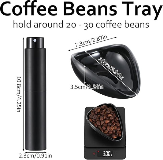 Coffee Bean Dosing Cup with Spray Bottle Espresso Accessories Kit Ceramic Single Dosing Tray Static Reducing Spray for Brewing Tea Barista Accessories Set Camping Gym Home Use (Black)