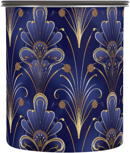 ALAZA Floral Royal Blue & Gold Damask Airtight Coffee Bean Canister 500ml Food Storage Containers with Lids For Gournd, Tea, Sugar, Flour, Rice, Cereal, Candy Cookie Jar