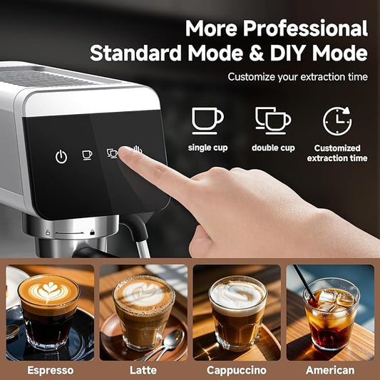 AMZCHEF Espresso Coffee Machine | 20 Bar Pressure System | LED Touch Screen | Compact Design Perfect for Home & Office | 41oz Water Tank