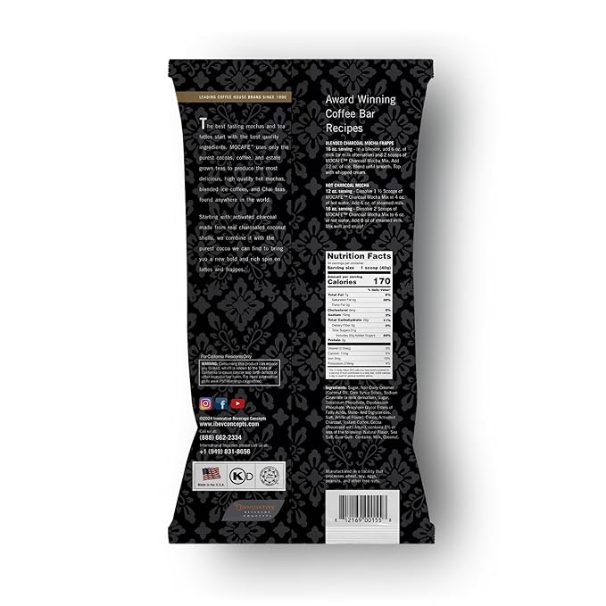 MOCAFE Charcoal Mocha Mix, 3-Pound Bag Instant Frappe Mix, Coffee House Style Blended Drink Used in Coffee Shops