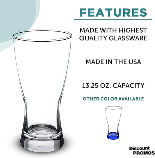 DISCOUNT PROMOS Pilsner Glasses 13.25 oz. Set of 12, Bulk Pack - Made in the USA, Perfect for Hotels, Restaurants, Bars and Even Party Favors - Clear