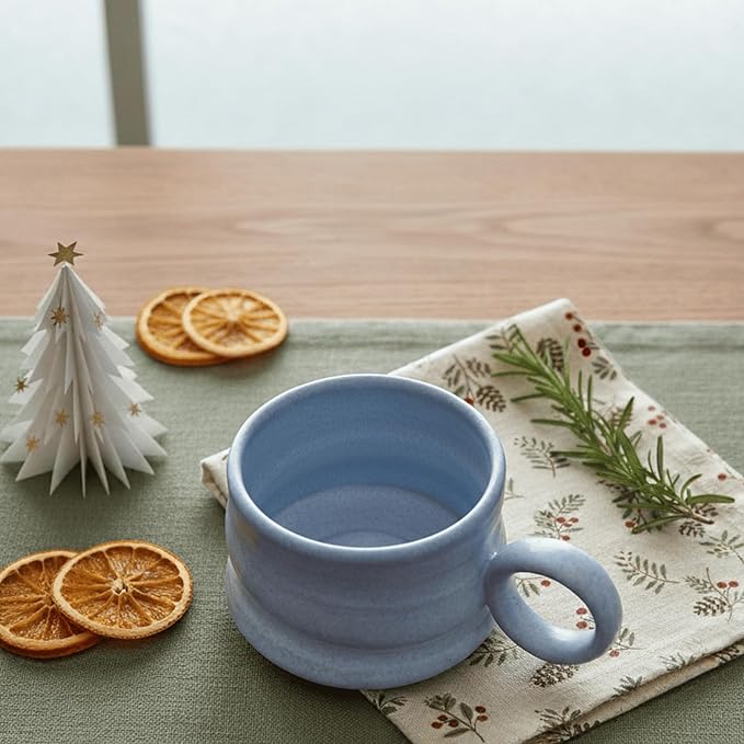 Handmade Ceramic Coffee Mug, 8.5 oz Rustic Stoneware Tea Cup, Microwave and Dishwasher Safe(Azure)