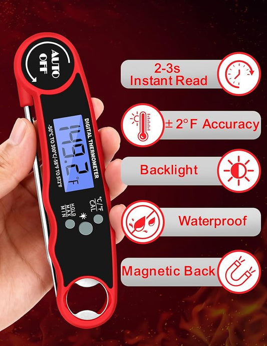 Olwaiy Meat Thermometer Digital, Instant Read Food Thermometer for Cooking Grill BBQ Fryer, Waterproof & Backlit Display Digital Meat Thermometer - Kitchen Gadgets, Turkey Thermometer