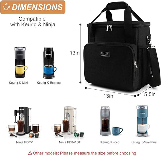 BAGLHER Coffee Maker Travel Bag Compatible with Keurig K-Mini, Keurig K-Express, Keurig K-Iced or Other Accessories, Portable Coffee Maker Case with Shoulder Strap for Travel, Black