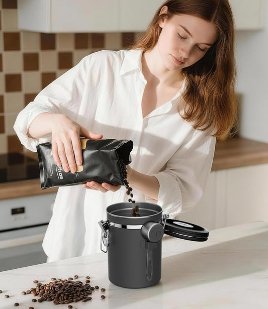 Coffee Gator Coffee Canister, 2pack 16oz Airtight Stainless Steel Kitchen Food Storage Container with Date Tracker, Scoop for Grounds Coffee Bar Accessories, Beans, Tea, Sugar, Flour - Gray&Silver