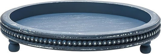 Handmade 12 Inch Decorative Tray, Small Beaded Tray Coffee Table Decor, Blue Decorative Display Risers for Coffee Table, Dining Room Entryway and Living Room