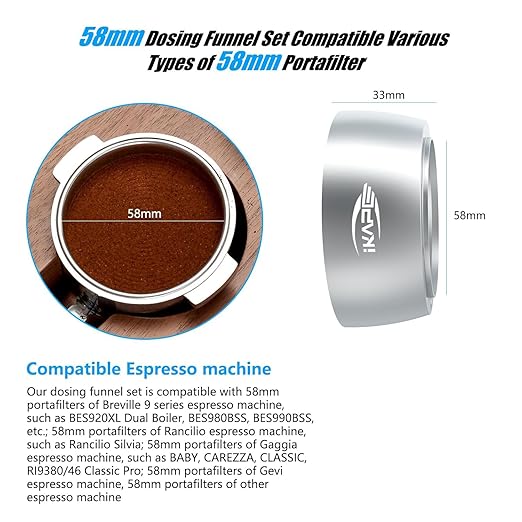 IKAPE 58mm Dosing Funnel, Espresso Ring Compatible with 58 mm Bottomless Portafilter(Silver)