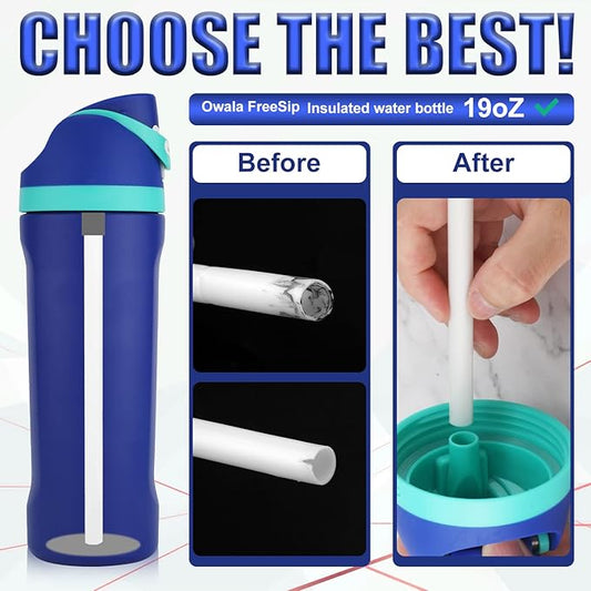 19 oz Replacement Straws for Owala FreeSip, 6PCS Reusable Plastic Straws with Cleaning Brush for Owala Flip Insulated Stainless Steel Water Bottle 19oz Tumbler Accessories Parts (White)
