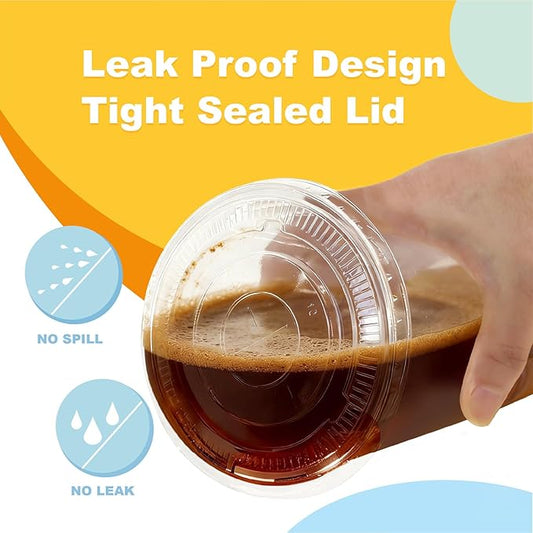 Coolcap 24 oz 100 Pack Disposable Clear Plastic Cups with Lids and Straws, Food Safe Bulk Iced Coffee Cups for Smoothies, Milkshakes and Other Cold Drinks